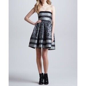 $895 RED VALENTINO Strapless Full Skirt Jacquard Dress IT 40, Sz 2